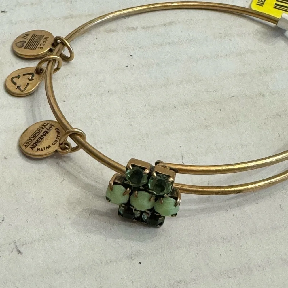 Alex and Ani Green Sour Apple Sparkler Bangle Bracelet Rafaelian Gold RARE NWT